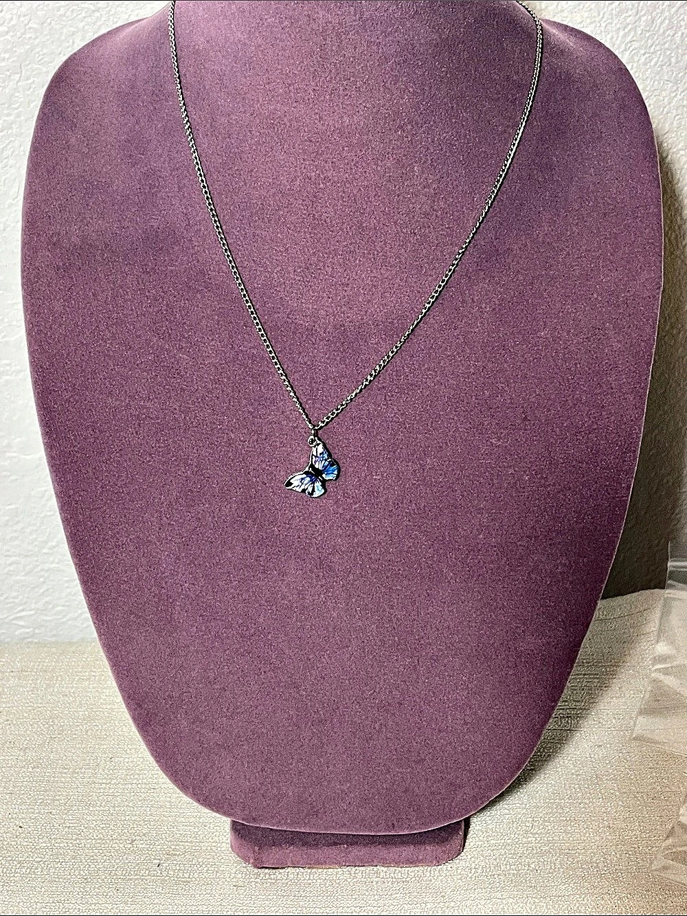 Butterfly Pendant Necklace in Silver & Blue